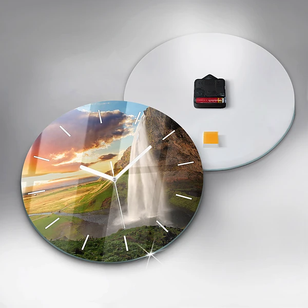 Wanduhr glas rund Wasserfall in Island