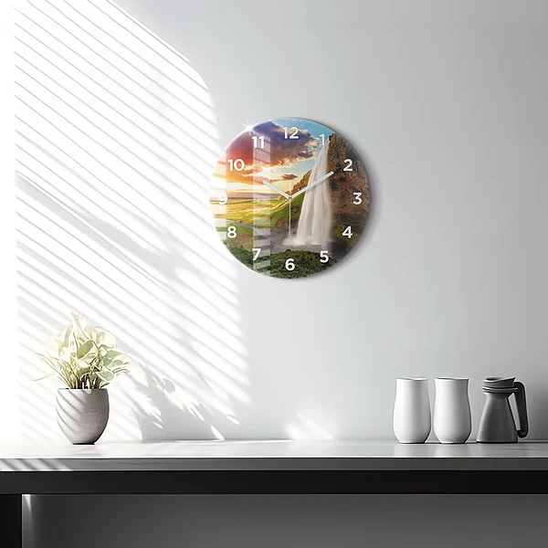 Wanduhr glas rund Wasserfall in Island