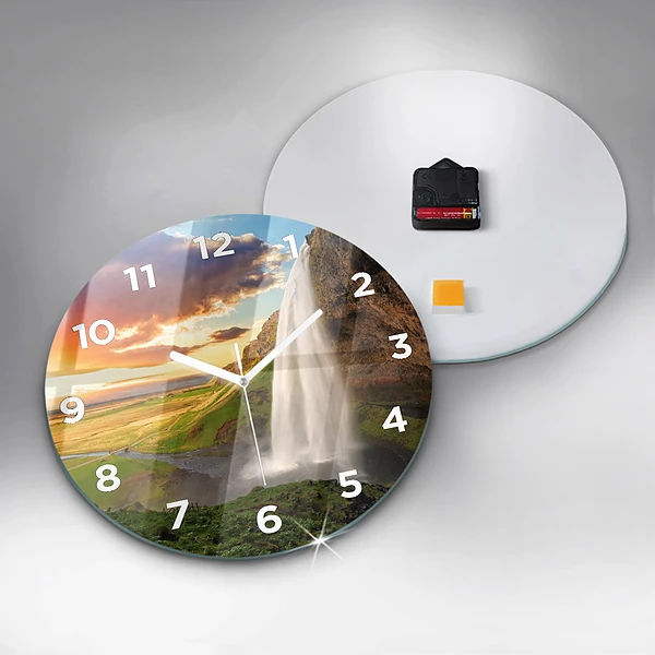 Wanduhr glas rund Wasserfall in Island