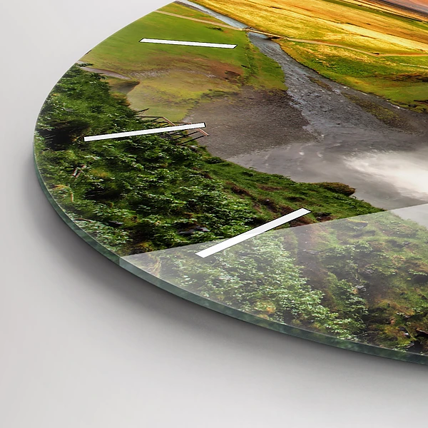 Wanduhr glas rund Wasserfall in Island
