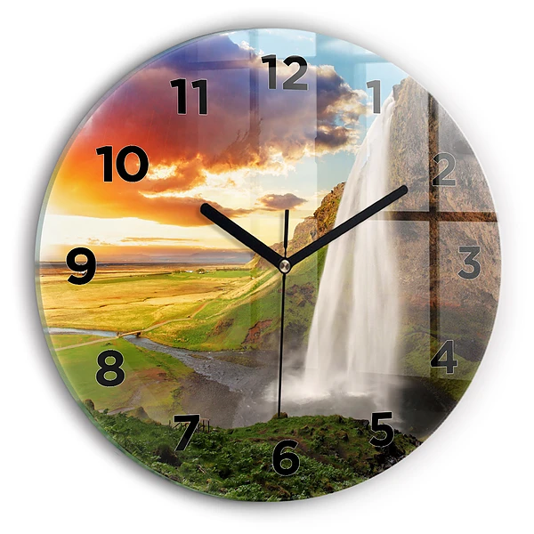 Wanduhr glas rund Wasserfall in Island
