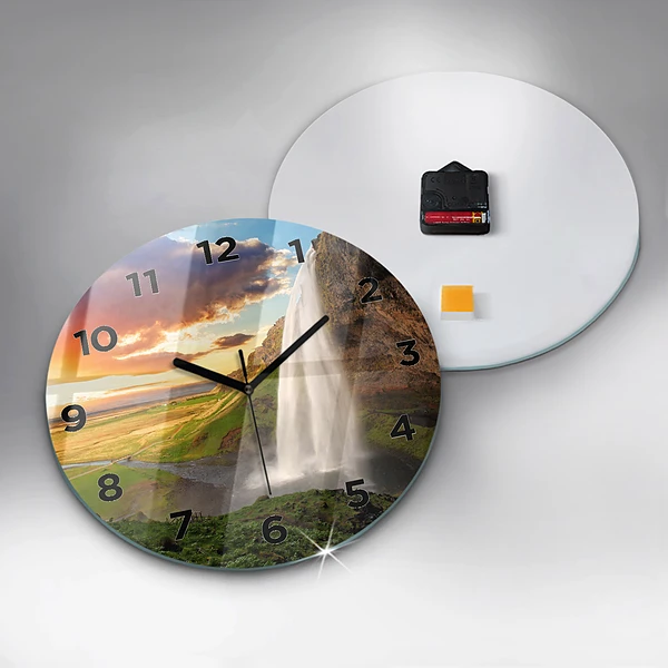 Wanduhr glas rund Wasserfall in Island