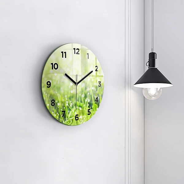 Wanduhr rund mit motiv Grünes Gras