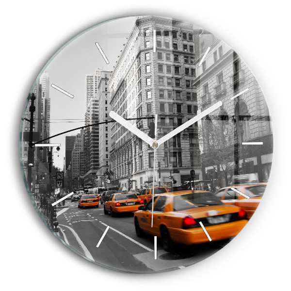 Wanduhr rund mit motiv Manhattan und Taxis