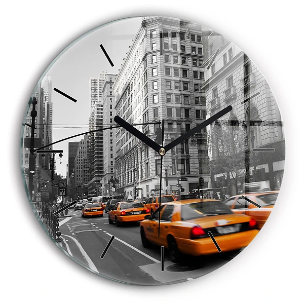 Wanduhr rund mit motiv Manhattan und Taxis