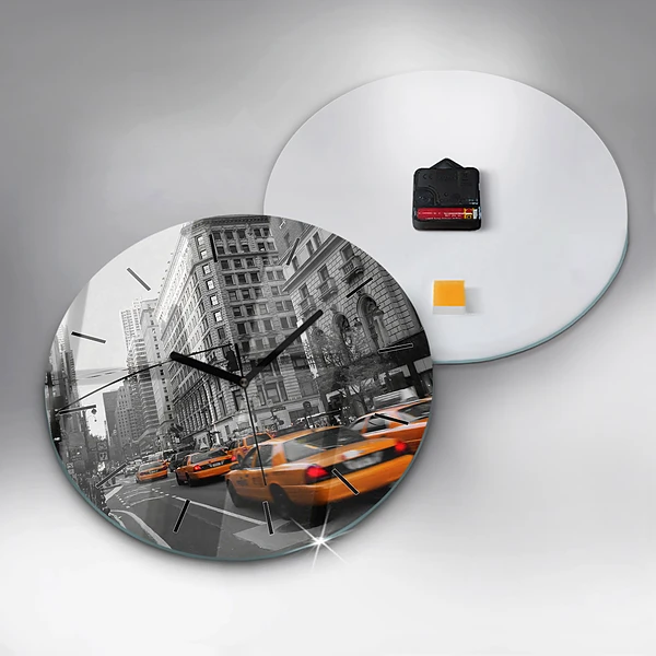 Wanduhr rund mit motiv Manhattan und Taxis