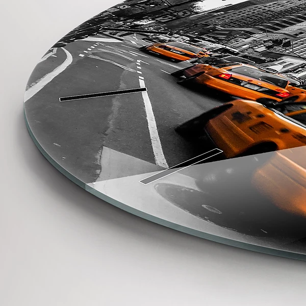 Wanduhr rund mit motiv Manhattan und Taxis