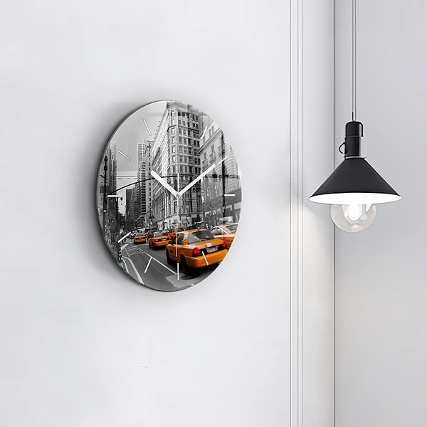 Wanduhr rund mit motiv Manhattan und Taxis