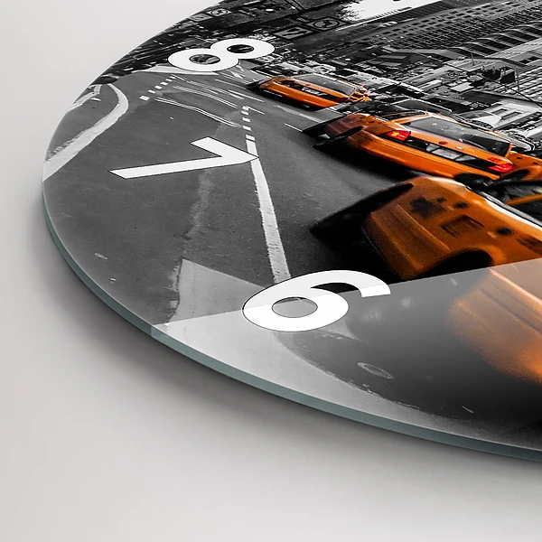 Wanduhr rund mit motiv Manhattan und Taxis