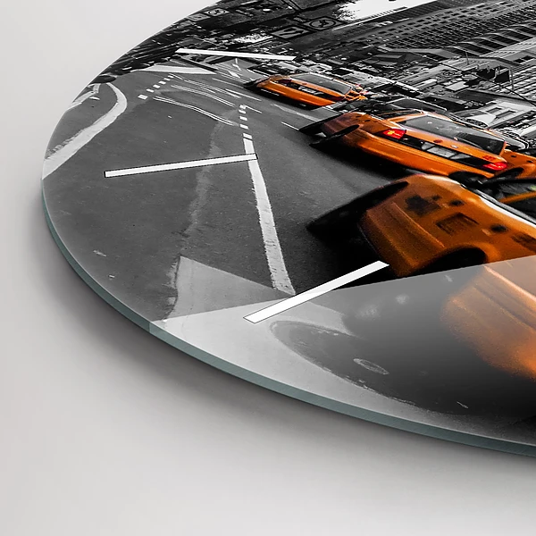 Wanduhr rund mit motiv Manhattan und Taxis