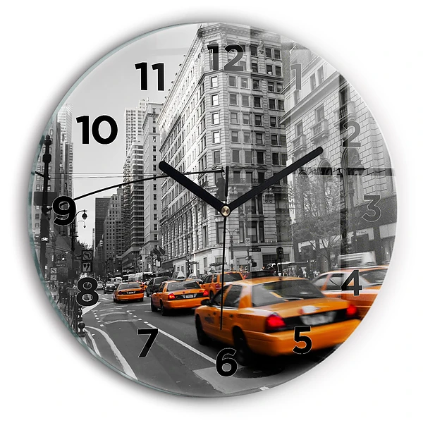 Wanduhr rund mit motiv Manhattan und Taxis