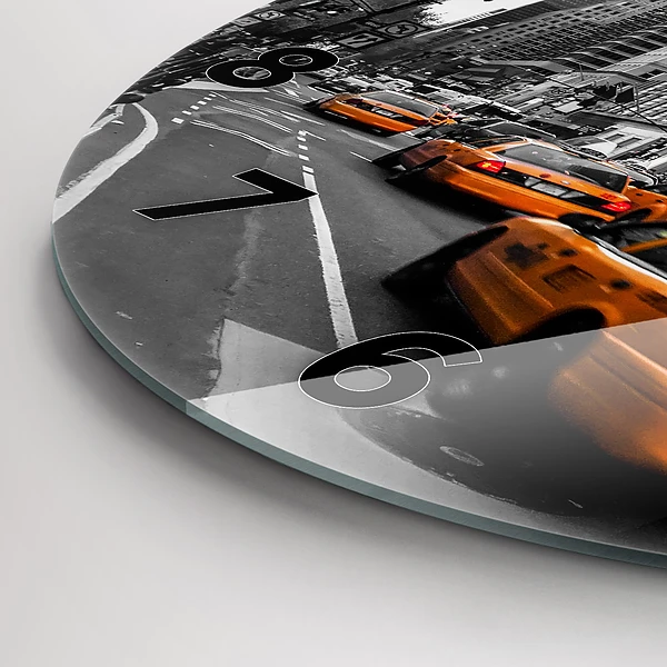 Wanduhr rund mit motiv Manhattan und Taxis