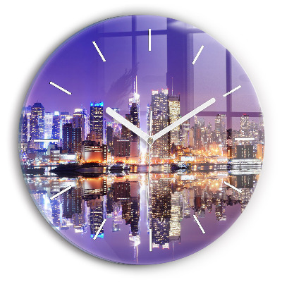 Wanduhr glas rund New York bei Nacht