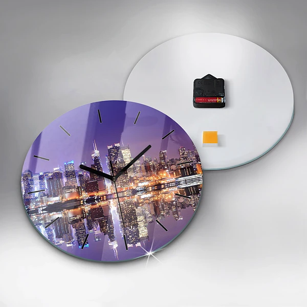 Wanduhr glas rund New York bei Nacht