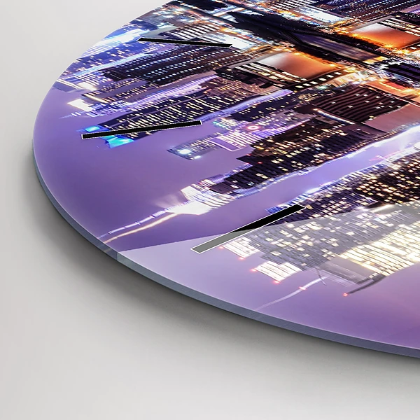 Wanduhr glas rund New York bei Nacht