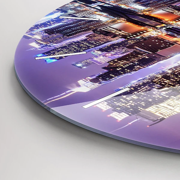 Wanduhr glas rund New York bei Nacht