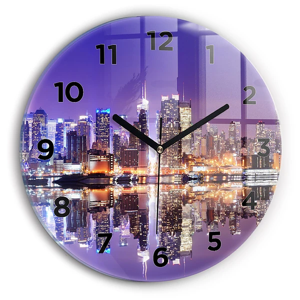 Wanduhr glas rund New York bei Nacht