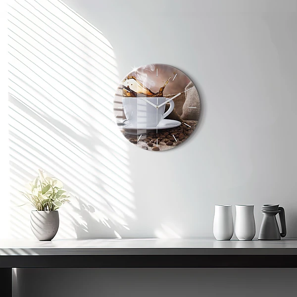 Wanduhr glas rund Eine Tasse Kaffee
