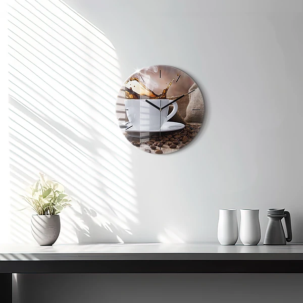 Wanduhr glas rund Eine Tasse Kaffee