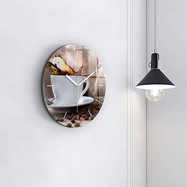 Wanduhr glas rund Eine Tasse Kaffee