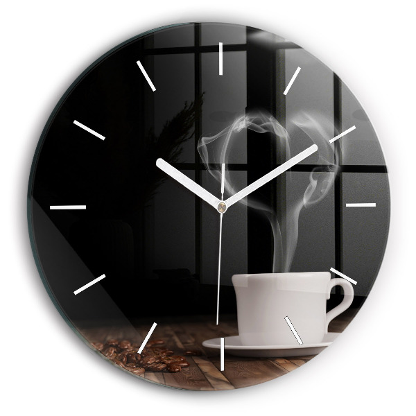 Wanduhr rund Tasse heißer Kaffee