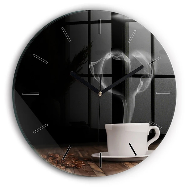 Wanduhr rund Tasse heißer Kaffee