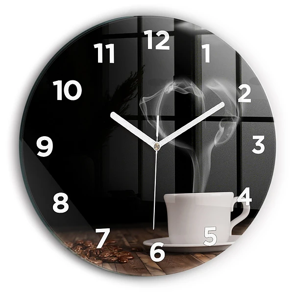 Wanduhr rund Tasse heißer Kaffee