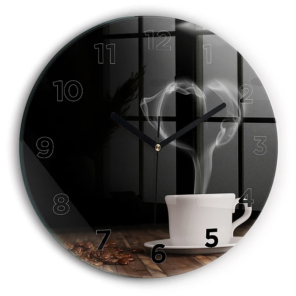 Wanduhr rund Tasse heißer Kaffee