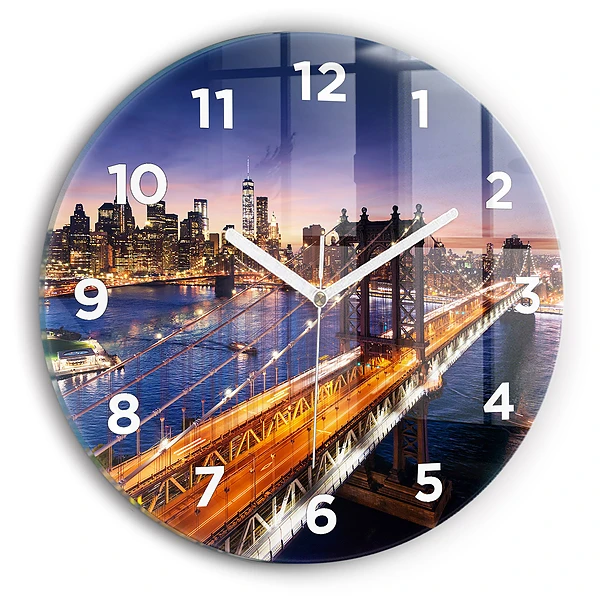 Wanduhr rund New York und der Sonnenuntergang