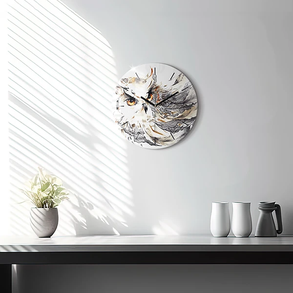 Wanduhr rund mit motiv Eule Symbol der Weisheit