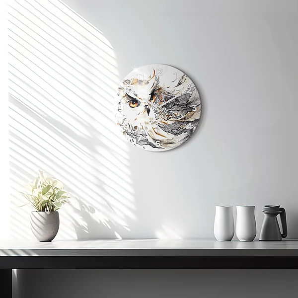 Wanduhr rund mit motiv Eule Symbol der Weisheit