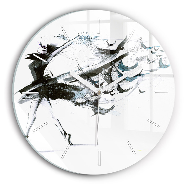 Wanduhr glas rund Frau tanzt Ballett