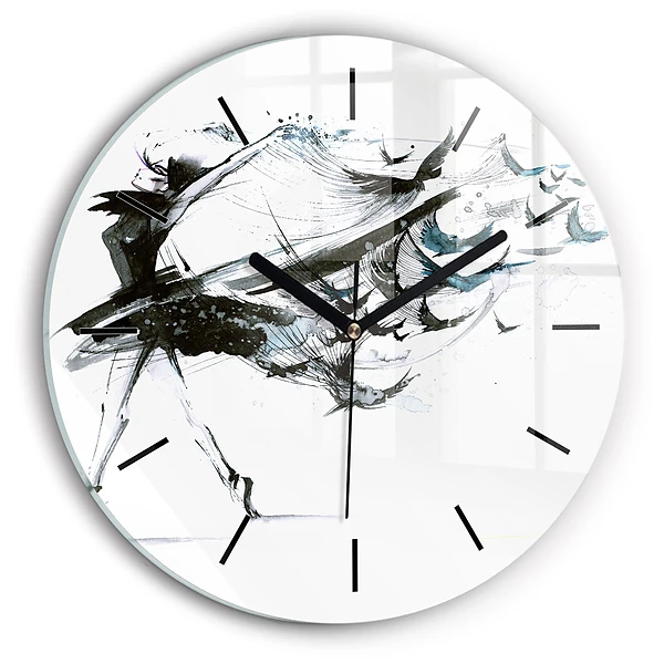 Wanduhr glas rund Frau tanzt Ballett