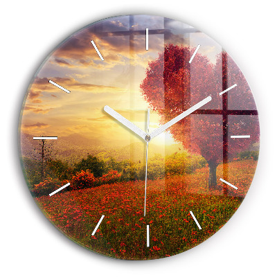 Wanduhr rund mit motiv Liebesherz Baum
