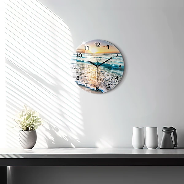 Wanduhr rund mit motiv Strand, Meer und Sand