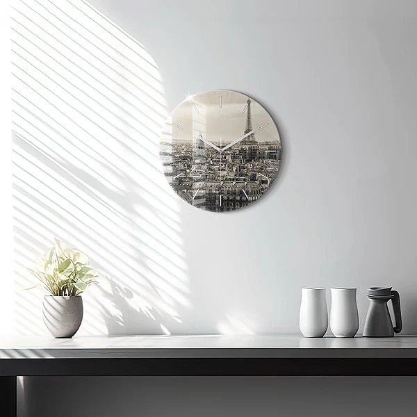 Wanduhr glas rund Landschaftspanorama von Paris