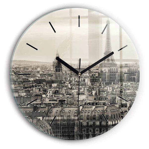 Wanduhr glas rund Landschaftspanorama von Paris
