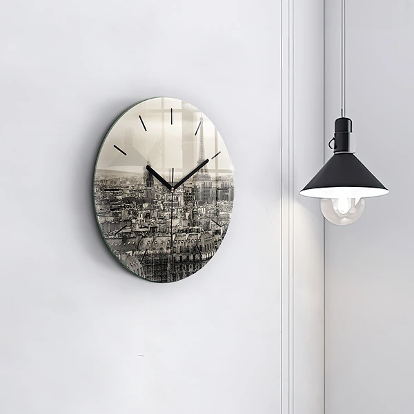 Wanduhr glas rund Landschaftspanorama von Paris