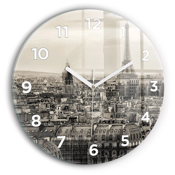 Wanduhr glas rund Landschaftspanorama von Paris