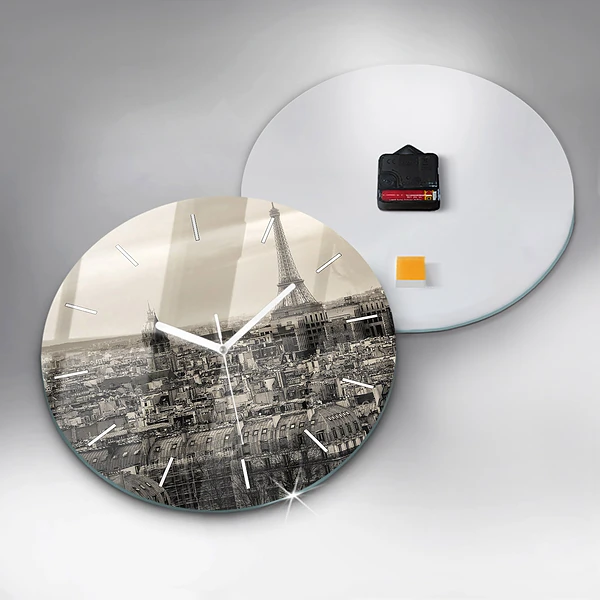 Wanduhr glas rund Landschaftspanorama von Paris
