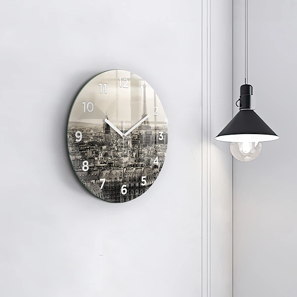 Wanduhr glas rund Landschaftspanorama von Paris