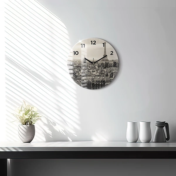 Wanduhr glas rund Landschaftspanorama von Paris
