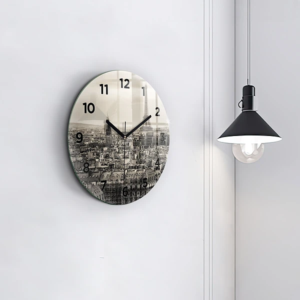 Wanduhr glas rund Landschaftspanorama von Paris