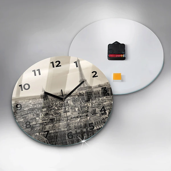 Wanduhr glas rund Landschaftspanorama von Paris