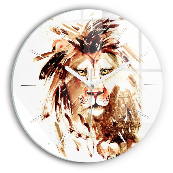 Wanduhr glas rund Illustration eines braunen Löwen