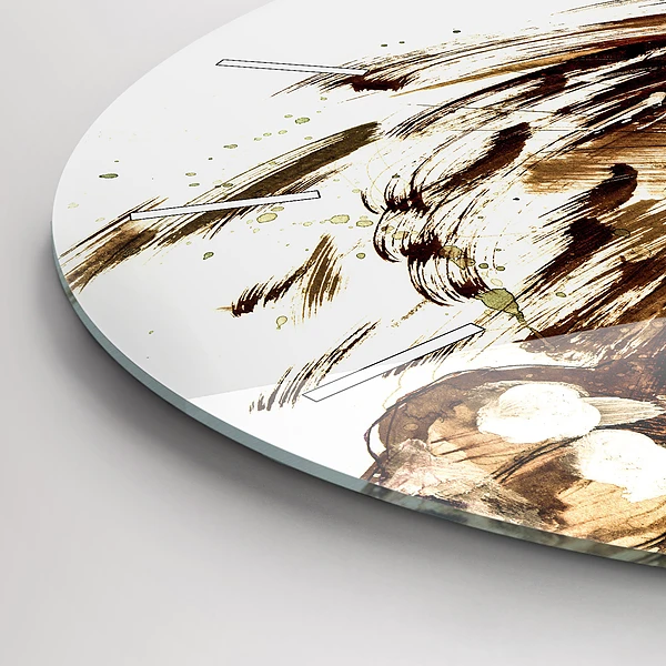 Wanduhr glas rund Illustration eines braunen Löwen