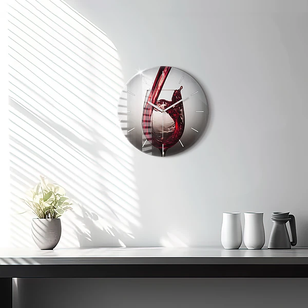 Wanduhr rund mit motiv Weinglas
