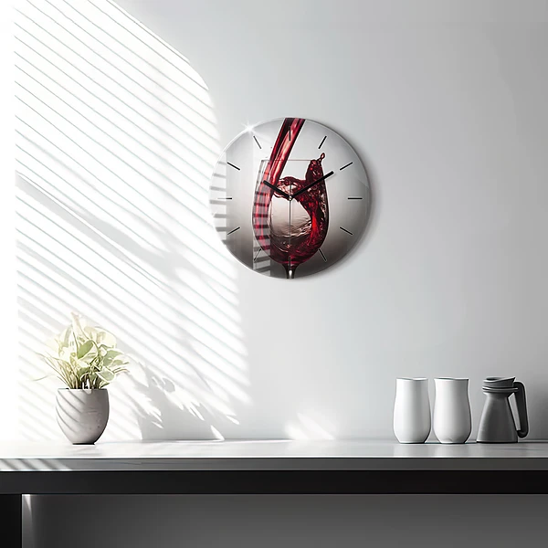 Wanduhr rund mit motiv Weinglas