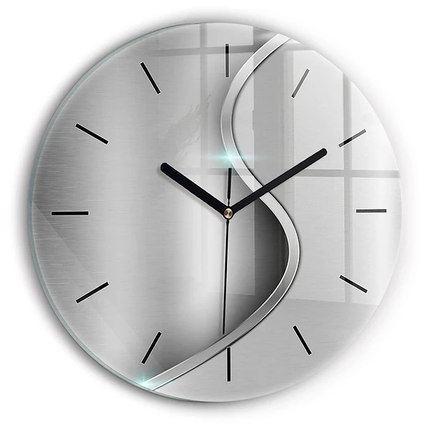 Wanduhr glas rund Graues Metall Abstraktion