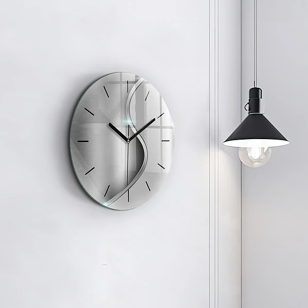 Wanduhr glas rund Graues Metall Abstraktion